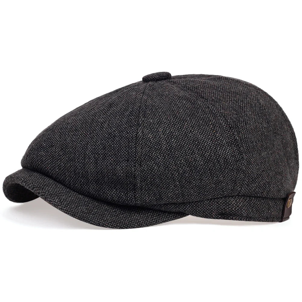 Retro Men’s Newsboy Cap – Classic Herringbone Octagonal Hat, British Style Flat Cap for Autumn & Winter, Vintage Painter Beret