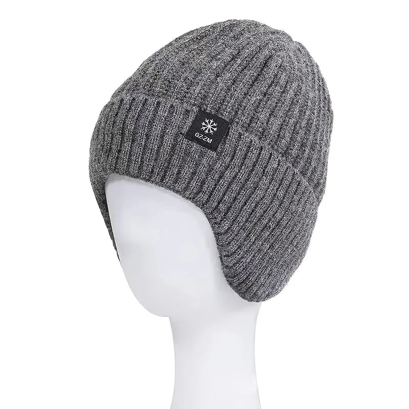 Winter warm woolen hat for middle-aged and elderly people, men's one-piece snowflake ear protection, thickened knitted hat for a