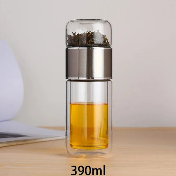 420ML Glass Tea Cup with Double-Layer Infuser – Easy-to-Clean Water Cup for Office, Outdoor & Travel