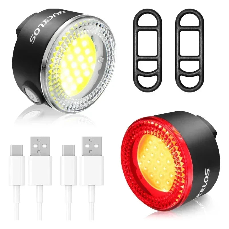BUCKLOS Bicycle Rear Light Front Light 1100mAh LED COB Waterproof Bike Lamp USB Rechargeable Mtb Road Bike Taillights Bike Parts