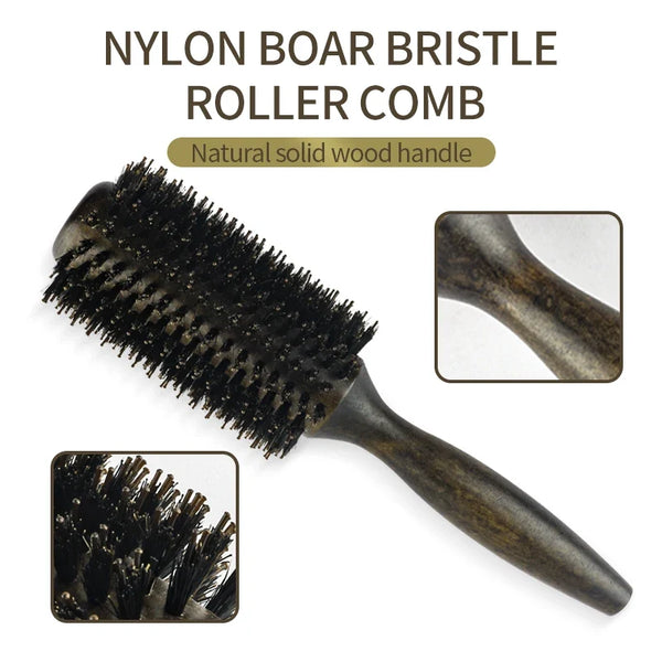 Professional Boar Bristle Round Hair Brush for Women and Men Hair Styling Comb Salon Hairdressing Hairdresser Wood Round Brush