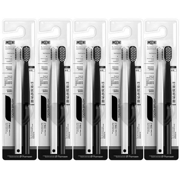 10-Pack Bamboo Charcoal Toothbrush Set – Ultra-Soft Silk Bristles for Men & Women | Eco-Friendly Black & White Adult Family Toothbrushes
