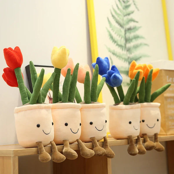 Tulip & Succulent Plant Plush Toy – Cute Stuffed Doll Bookshelf Décor, Soft Kawaii Pillow Pendant & Birthday Gift for Girls