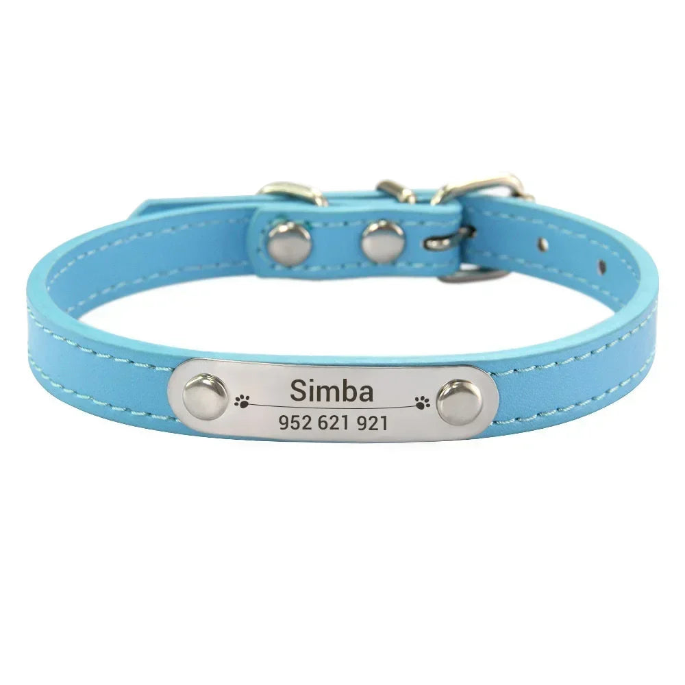 Personalized Dog Collar with Name Engraving – Anti-Lost PU Leather Collar for Dogs and Cats