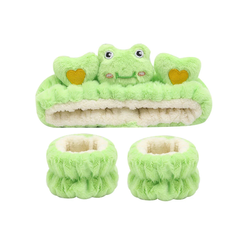 3Pcs Set Makeup Headband Wristband Set Cute Animal Face Wash Cleaning Spa Hairhand for Women