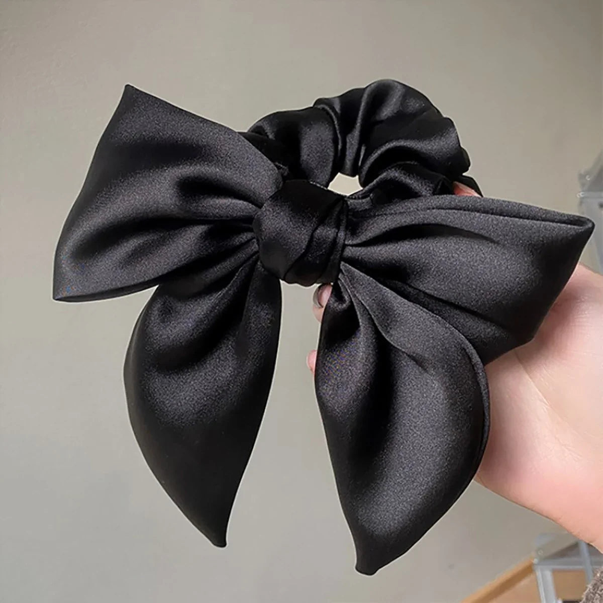 Elegant Satin Bow Hair Tie for Women – Large Ribbon Scrunchie Ponytail Holder, Solid Color Bowknot Elastic Hair Band for Girls