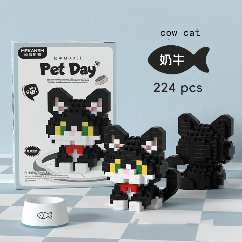 18 Styles Little Dog Cat Cute Pet Small Building Block Model Series Ornaments Children's Toys Miniature Bricks