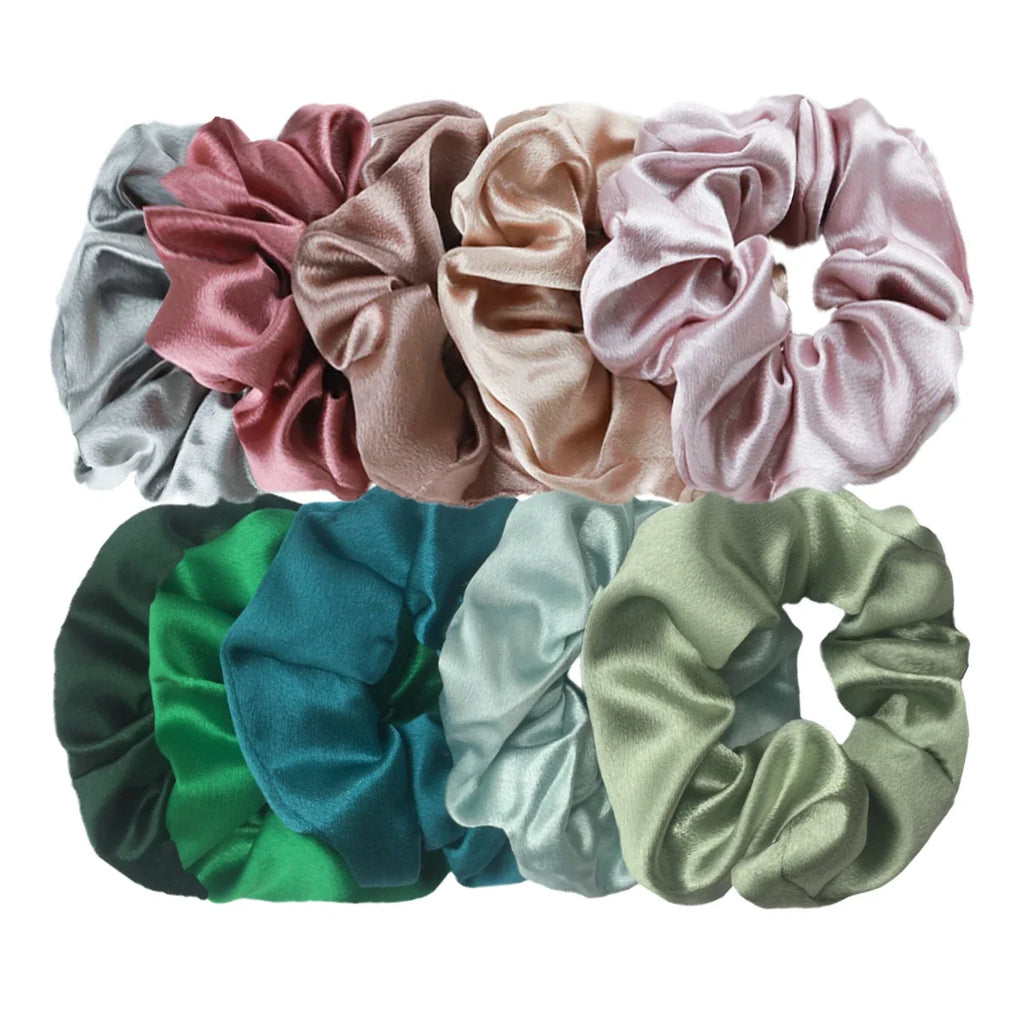 10/5 Pcs Satin Hair Scrunchies Set for Women & Girls – Soft Silk Elastic Hair Bands | Elegant Solid Color Ponytail Holders & Headwear Accessories