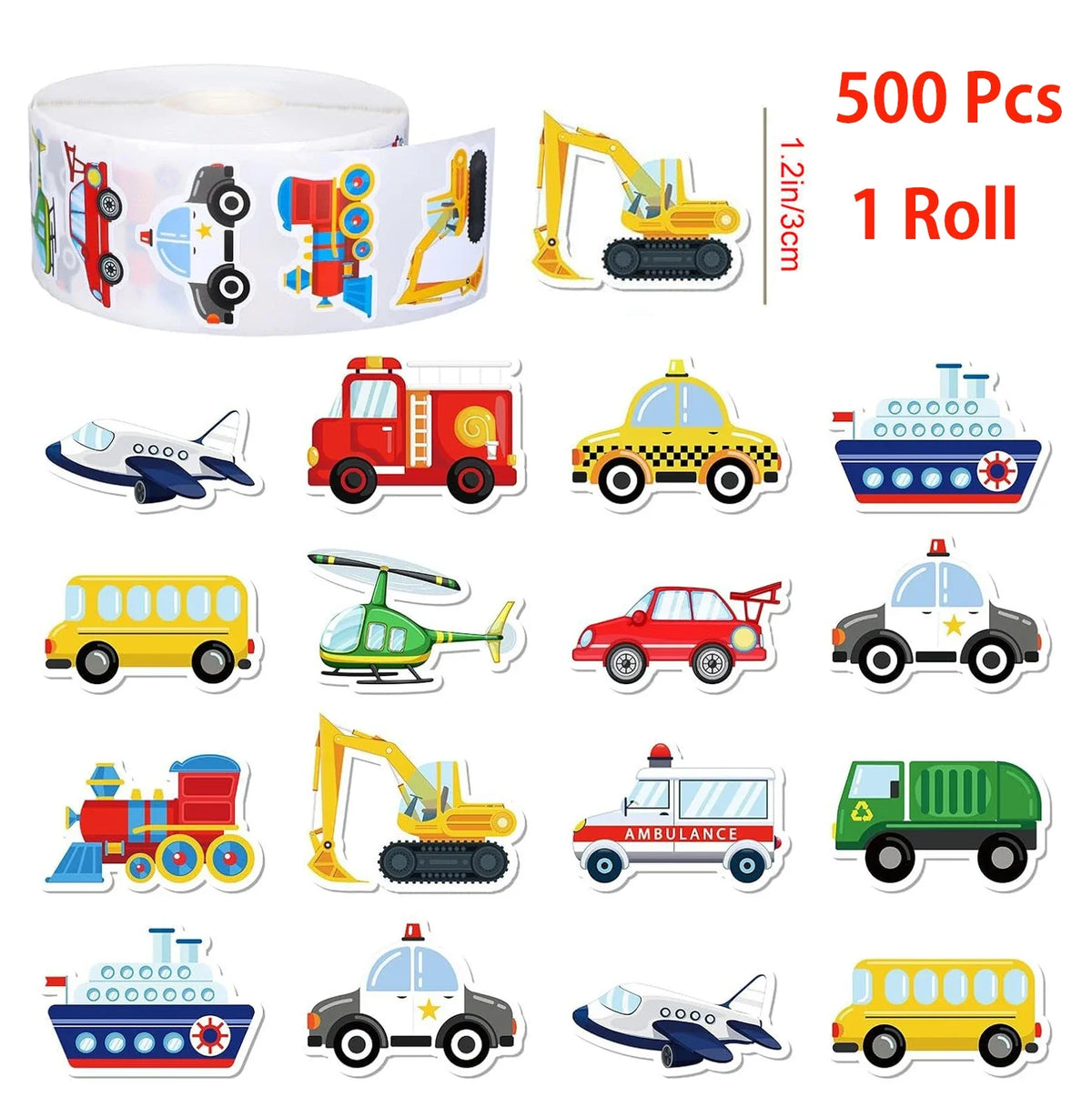 500/1000 Pcs Easykart Truck Vehicle Stickers Construction Stickers Roll For Kids Teens Vehicle Car  Potty Stickers For Home Part