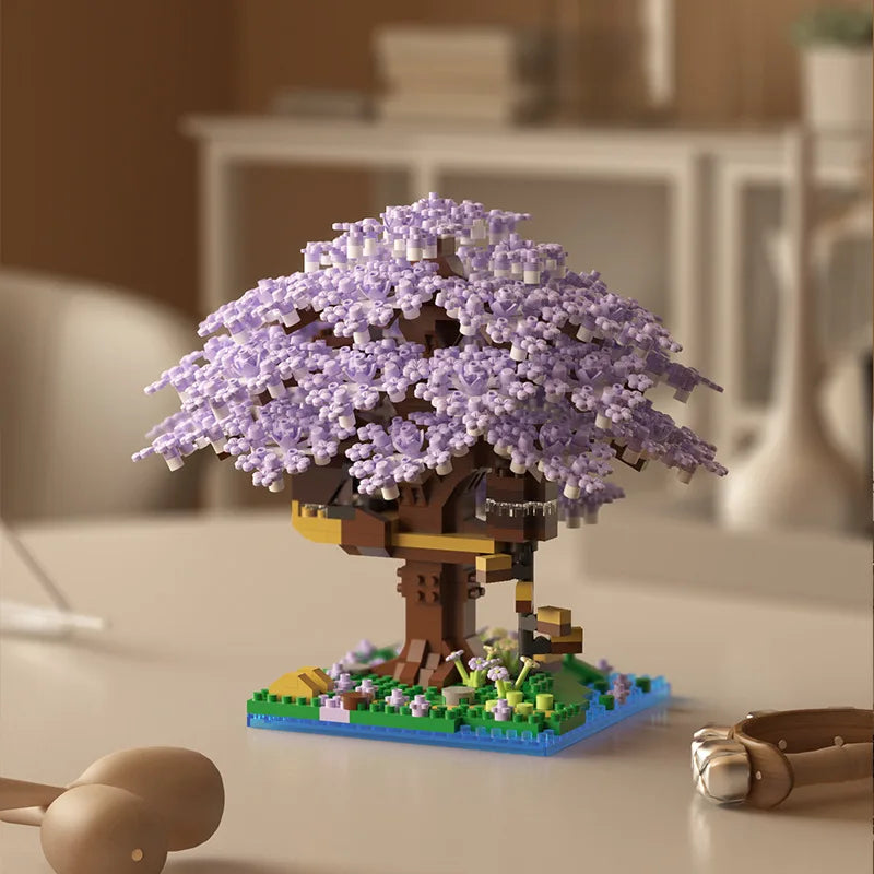 Pink cherry tree house building micro-particle building block classic model girl series difficult assembly toys