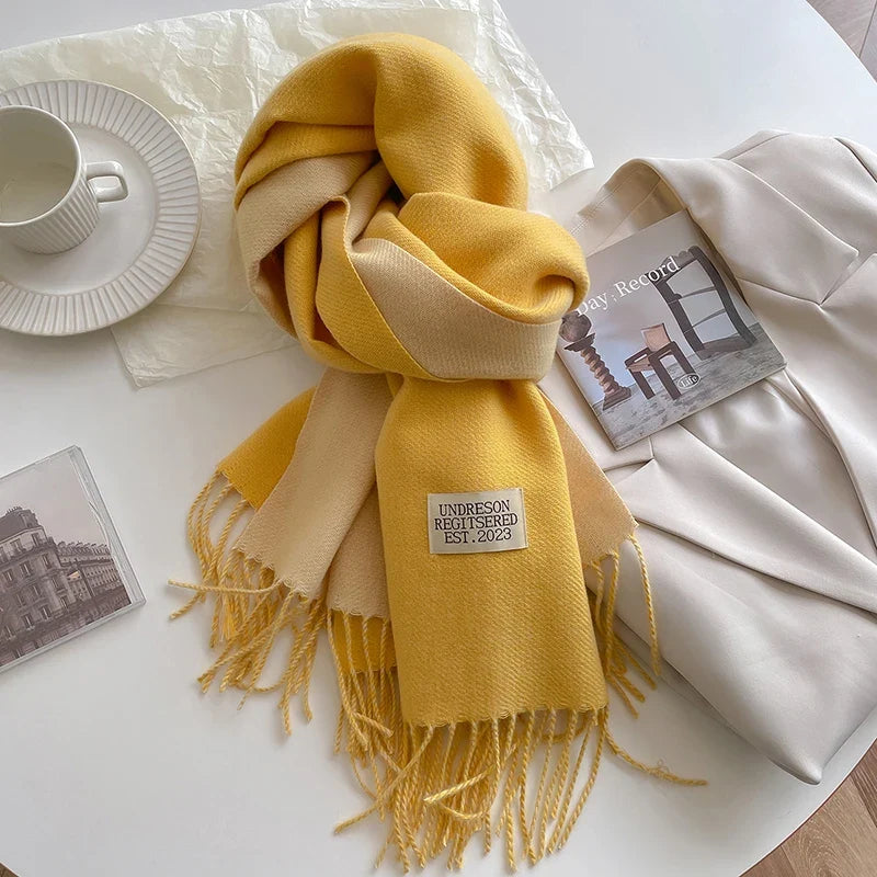 2023 Korean Style Cashmere Winter Scarf for Women – Knitted Double-Sided Solid Color Wrap | Soft Warm Fashion Neckerchief Shawl
