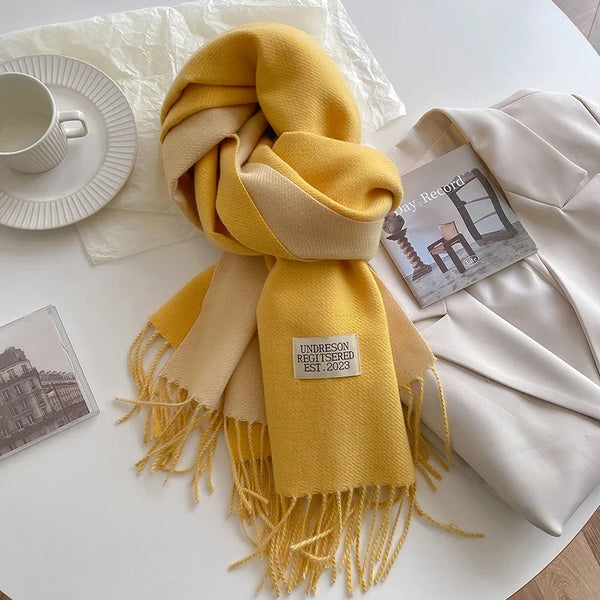 2023 Korean Style Cashmere Winter Scarf for Women – Knitted Double-Sided Solid Color Wrap | Soft Warm Fashion Neckerchief Shawl