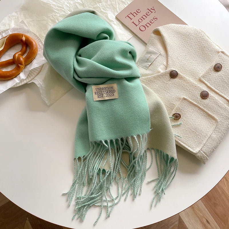 2023 Korean Style Cashmere Winter Scarf for Women – Knitted Double-Sided Solid Color Wrap | Soft Warm Fashion Neckerchief Shawl