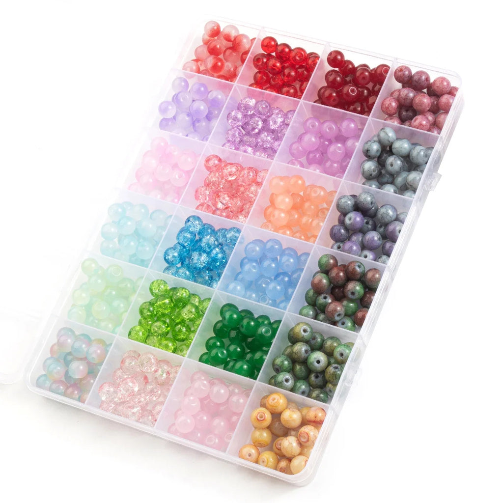 Glass Beads Bracelet Making Kit – 28 Colors 8mm Crystal & Gemstone Beads with DIY Jewelry Accessories