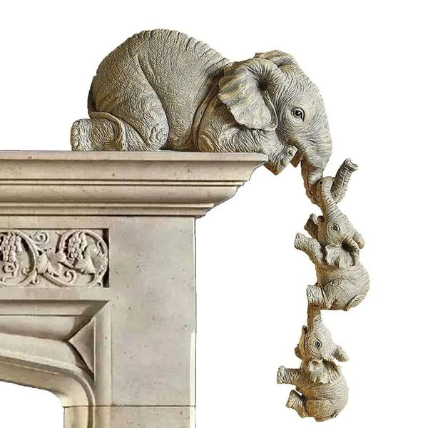3pcs/set Cute Elephant Figurines Elephant Holding Baby Elephant Hanging Off The Edge of A Shelf or Table Resin Crafts