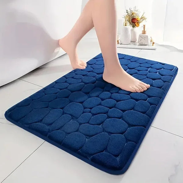 3D Non-Slip Bathroom Mat – Absorbent Cobblestone Embossed Bath & Door Floor Mat, Machine Washable & Quick Drying