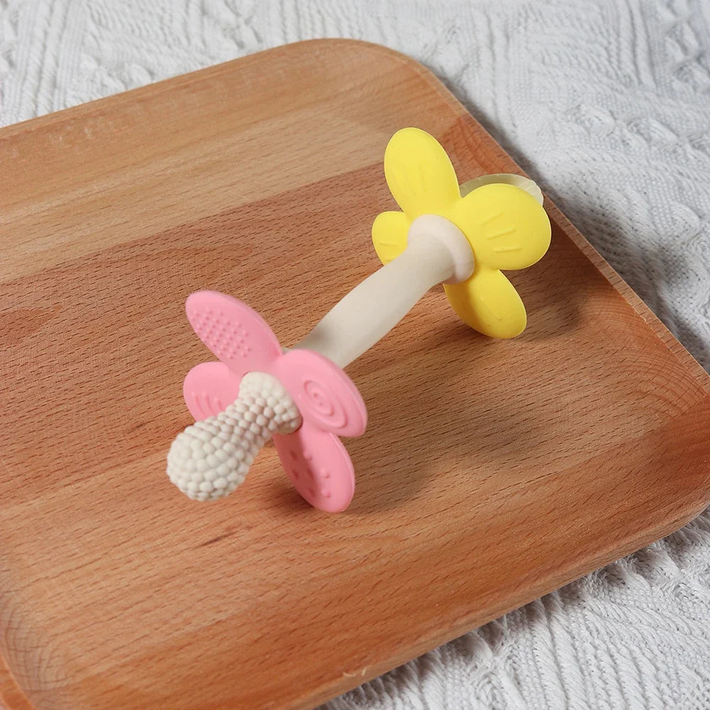 2-in-1 Baby Silicone Flower Teether – Safe, Soft & BPA-Free Chewing Toy for Soothing Sore Gums, Easy-to-Hold