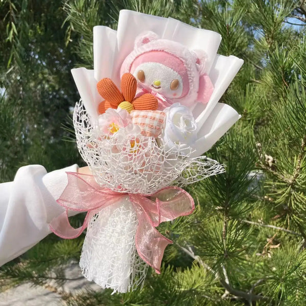Cartoon My Melody Kuromi Cinnamoroll Kt Cat Plush Doll Creative Flower Bouquet Valentine Christmas Graduation Birthday Gift