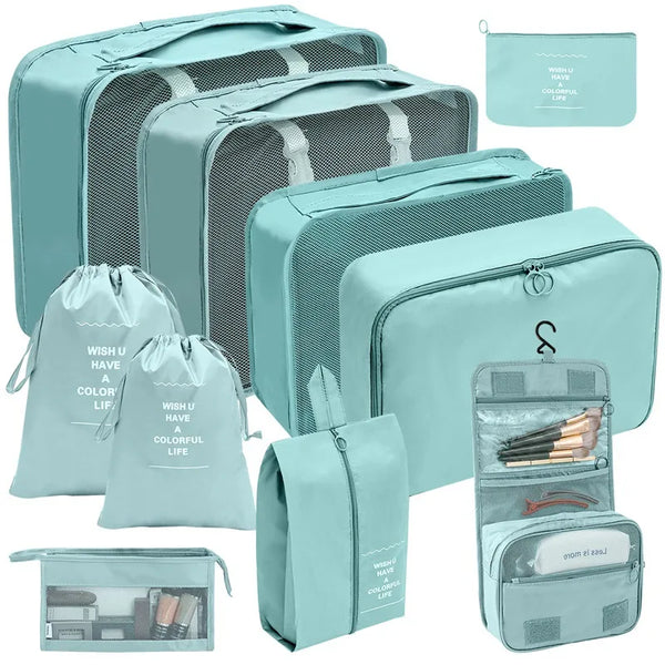7/8/9/10-Pcs Travel Organizer Packing Cubes Set – Portable Luggage Storage Bags for Clothes, Shoes & Accessories