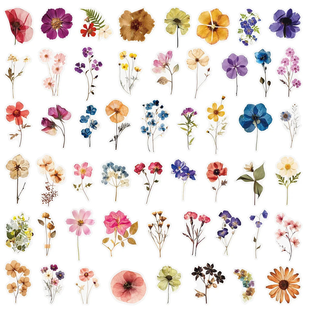 50/200PCS Transparent PET Flower Plant Material Stickers Handbooks Tablets Phone Water Cups Decor Stationary Notebook Stickers