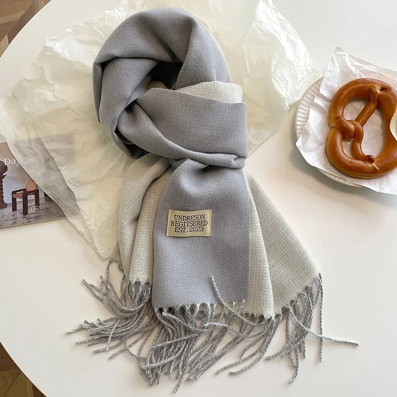 2023 Korean Style Cashmere Winter Scarf for Women – Knitted Double-Sided Solid Color Wrap | Soft Warm Fashion Neckerchief Shawl