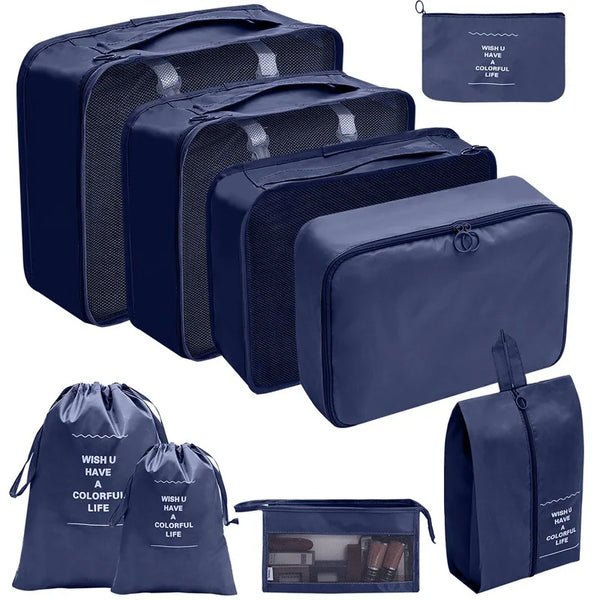 7/8/9/10-Pcs Travel Organizer Packing Cubes Set – Portable Luggage Storage Bags for Clothes, Shoes & Accessories