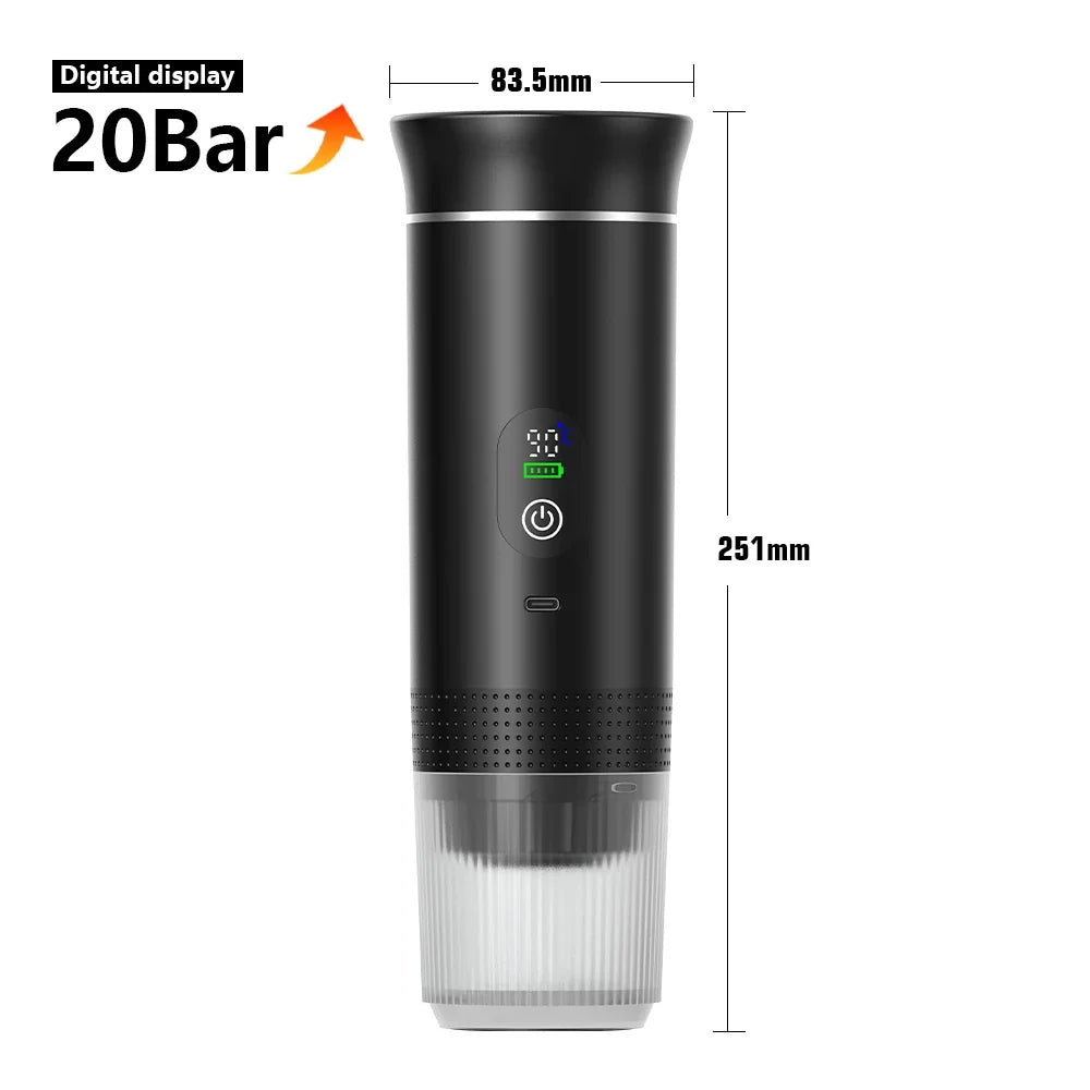Wireless Electric Portable Espresso Coffee Machine for Car & Home Camping Coffee Maker 3-in-1 Capsule Powder Travel Coffee Maker