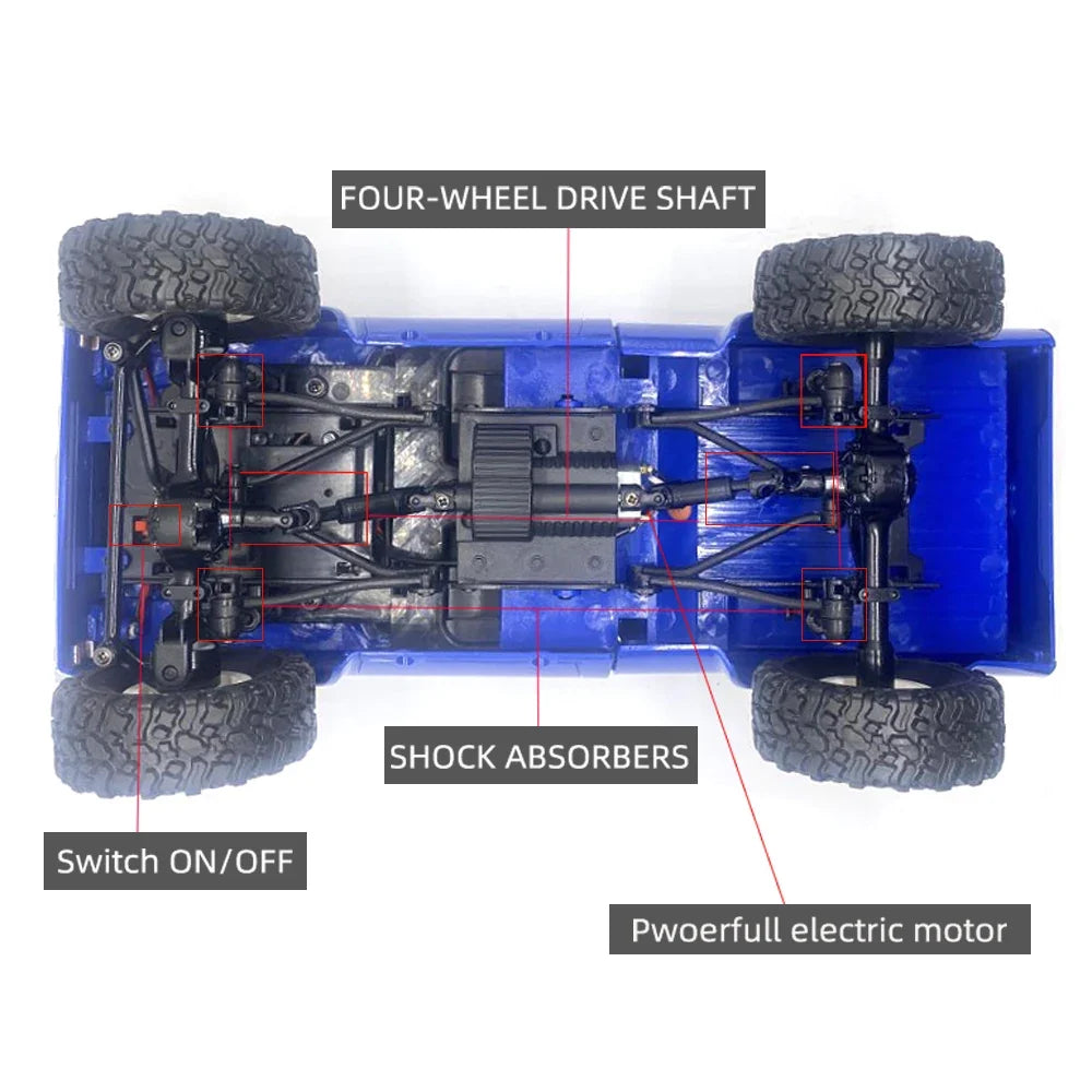 WPL C24-1 Full Scale RC Car 1:16 2.4G 4WD Rock Crawler Electric Buggy Climbing Truck LED Light On-road 1/16 For Kids Gifts Toys