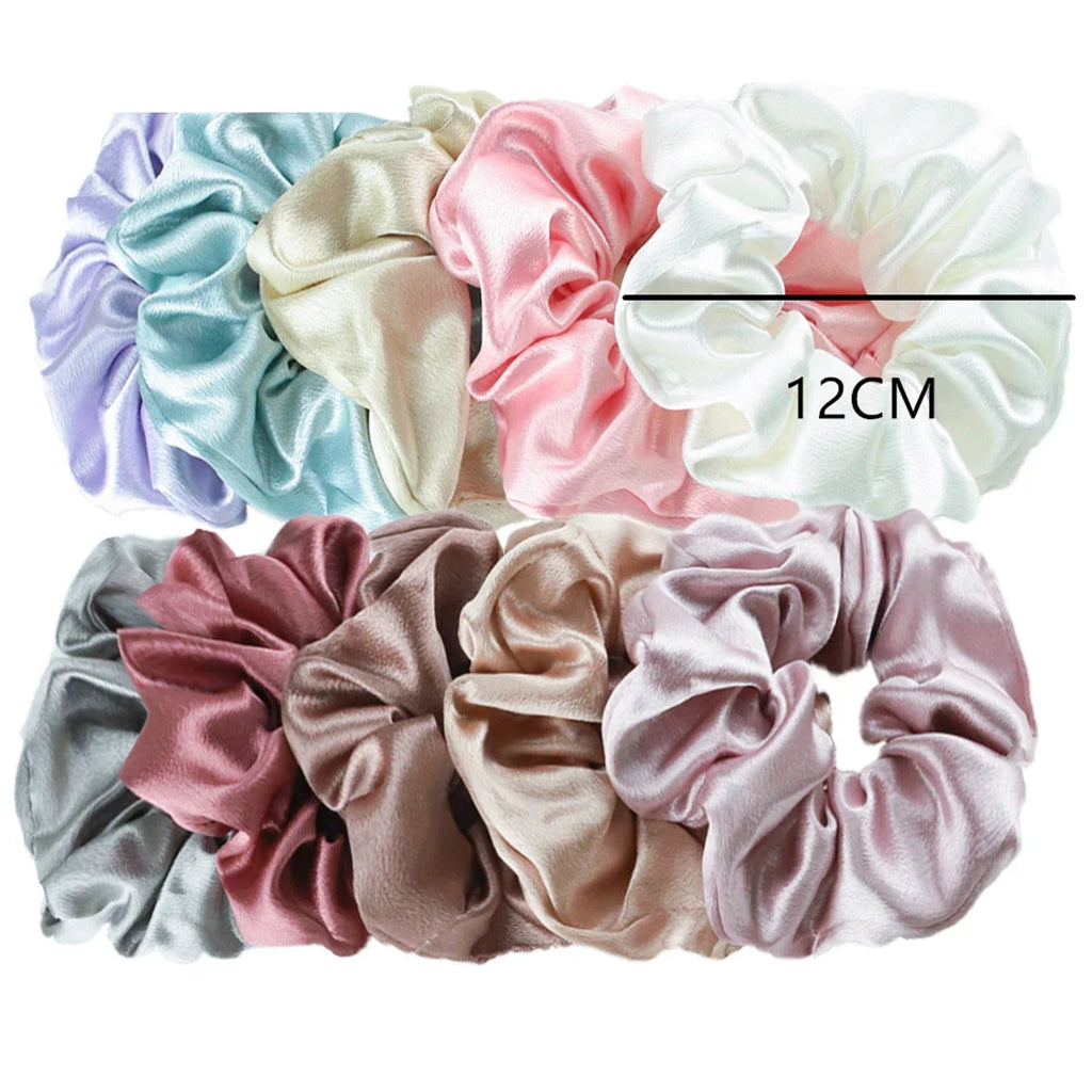 10/5 Pcs Satin Hair Scrunchies Set for Women & Girls – Soft Silk Elastic Hair Bands | Elegant Solid Color Ponytail Holders & Headwear Accessories