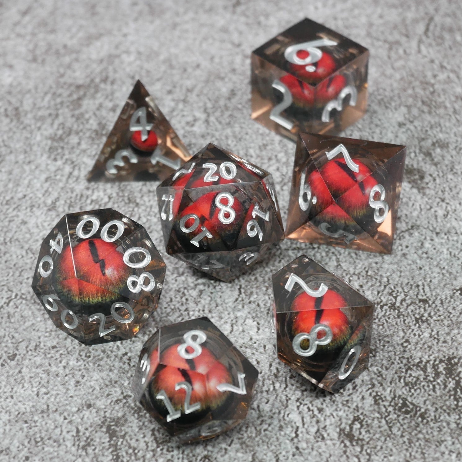 Smaug's Eye |  7 Piece Moving Eye DnD Dice Set | Acrylic RPG Gaming Dice - Collectors World Toys