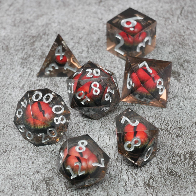 Smaug's Eye |  7 Piece Moving Eye DnD Dice Set | Acrylic RPG Gaming Dice - Collectors World Toys Hover Image