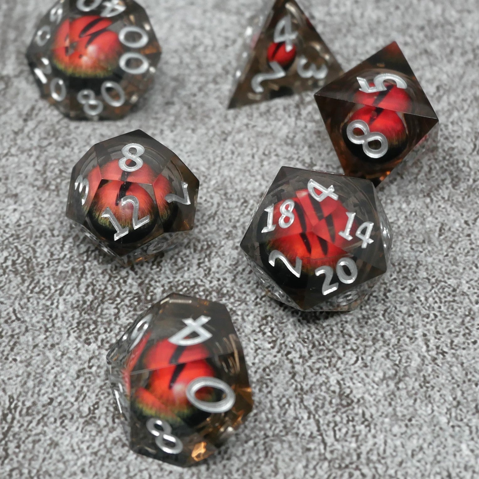 Smaug's Eye |  7 Piece Moving Eye DnD Dice Set | Acrylic RPG Gaming Dice - Collectors World Toys