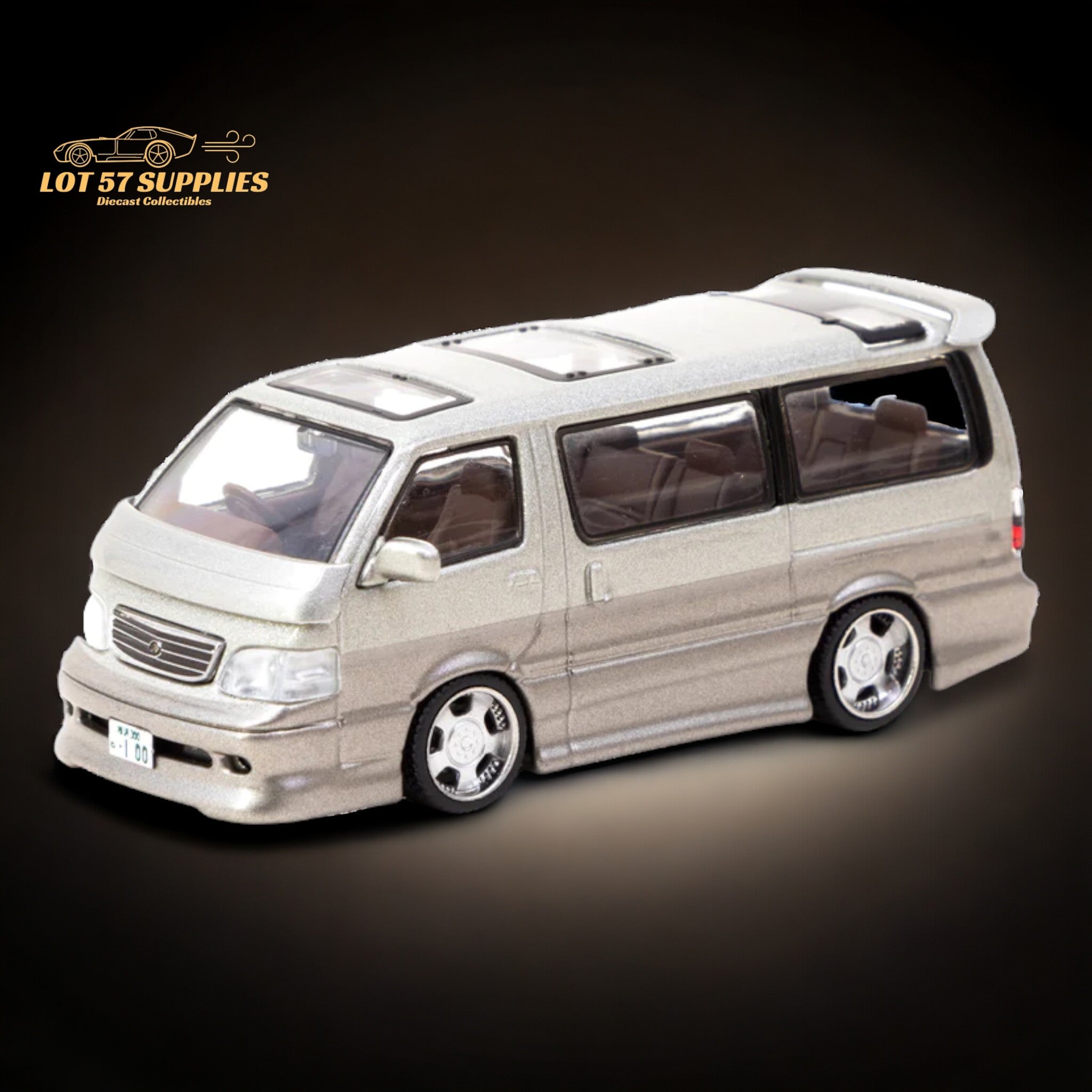 Tarmac Works Toyota Hiace Wagon Custom in Silver/Brown 1:64 Main image