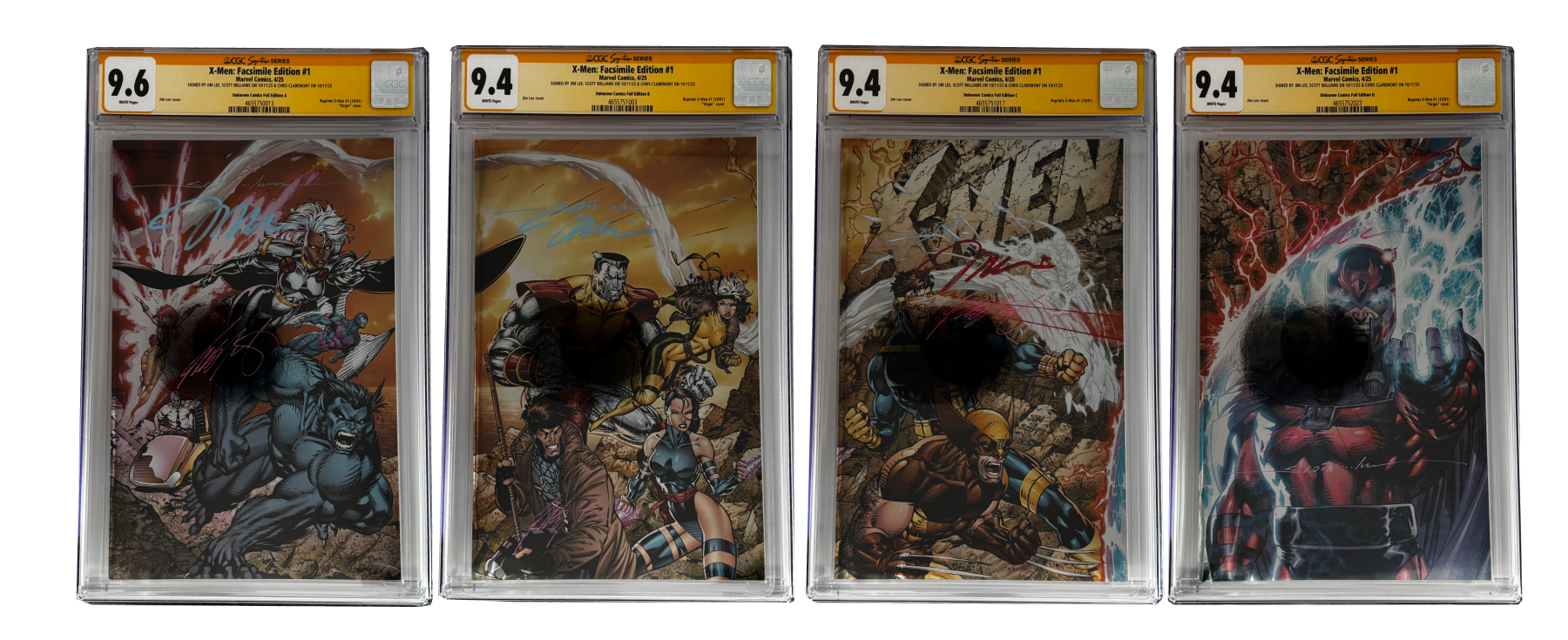 [TRIPLE SIGNED CGC YELLOW LABEL 4 PACK FOIL] X-Men 1991 #1 Facsimile Jim Lee | Claremont | Williams Cover Var [Set #3]