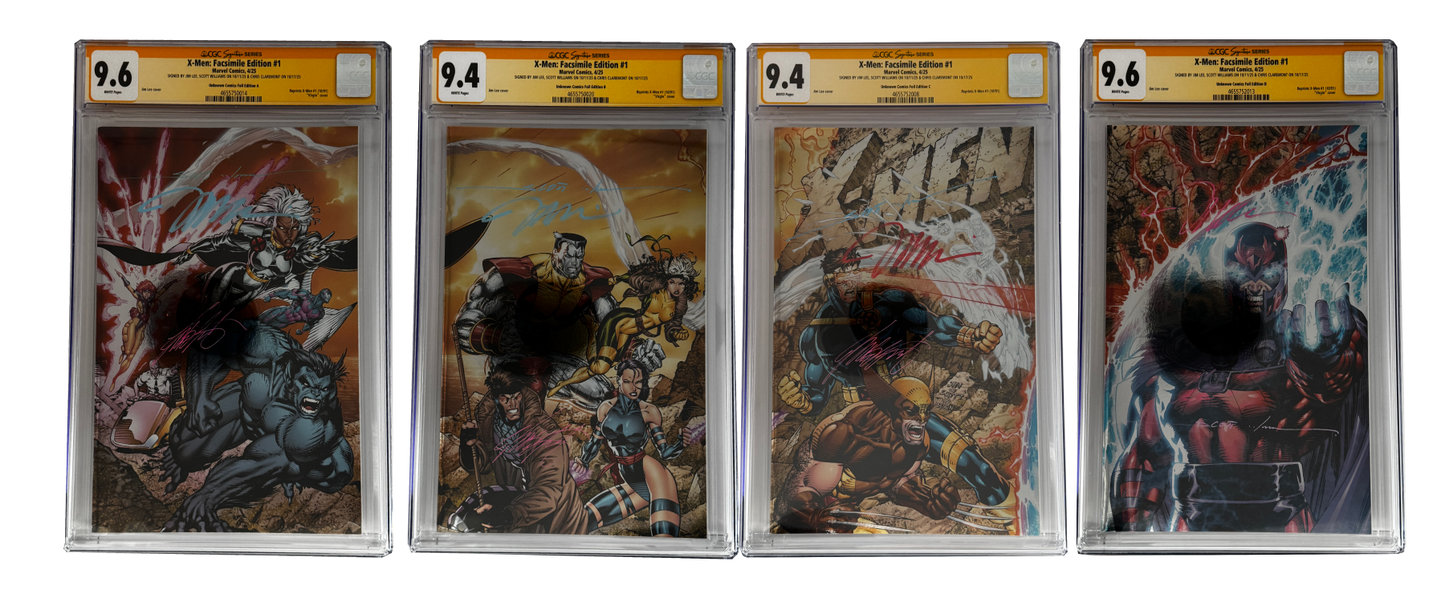 [TRIPLE SIGNED CGC YELLOW LABEL 4 PACK FOIL] X-Men 1991 #1 Facsimile Jim Lee | Claremont | Williams Cover Var [Set #2]