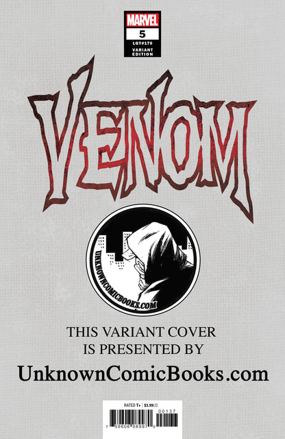 VENOM #5 UNKNOWN COMIC BOOKS VIRGIN VAR 8/22/2018 - Collectors World Toys