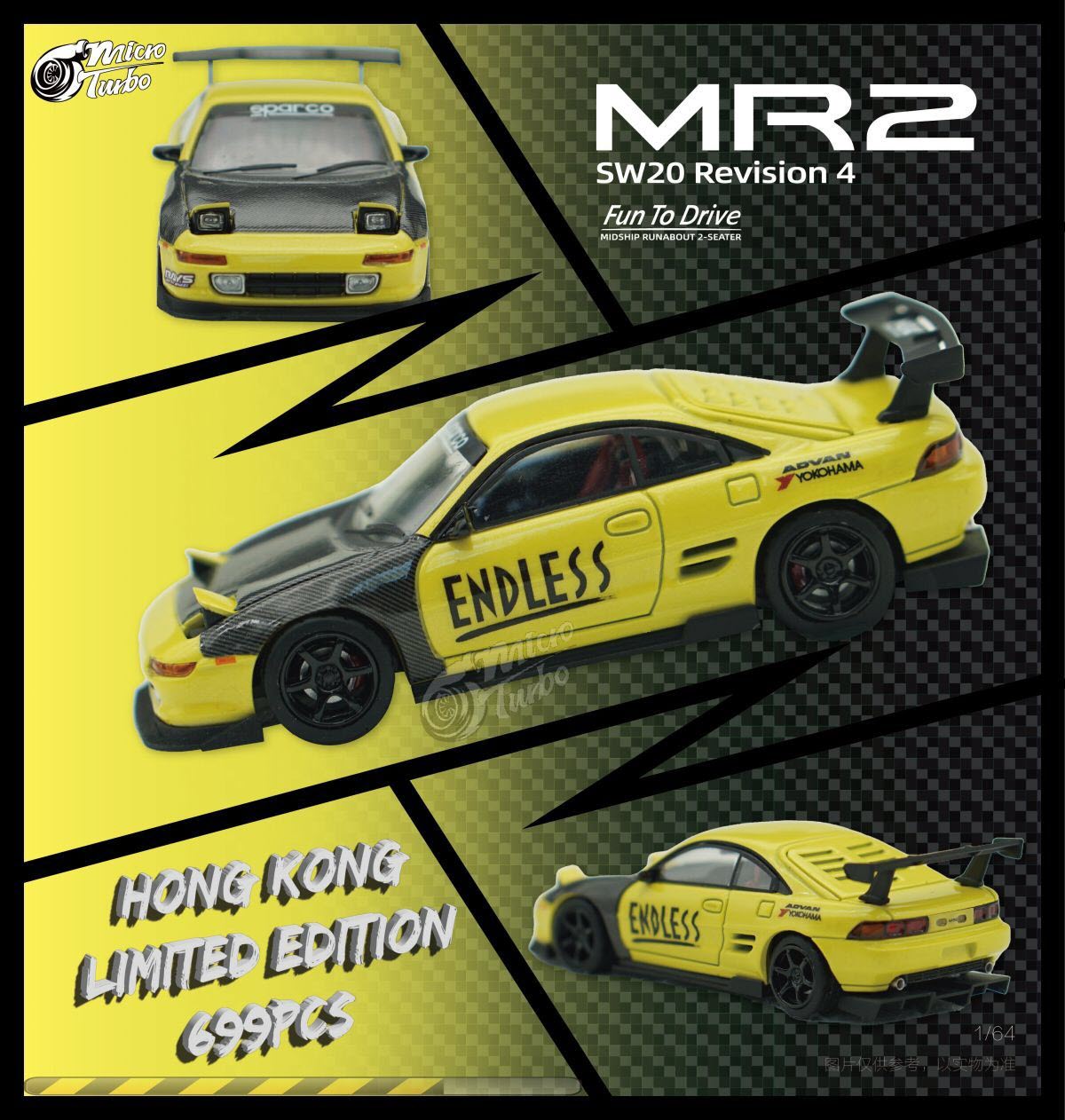 MicroTurbo Toyota MR2 Customized in Yellow ENDLESS Limited to 699 Pcs 1:64 - Collectors World Toys