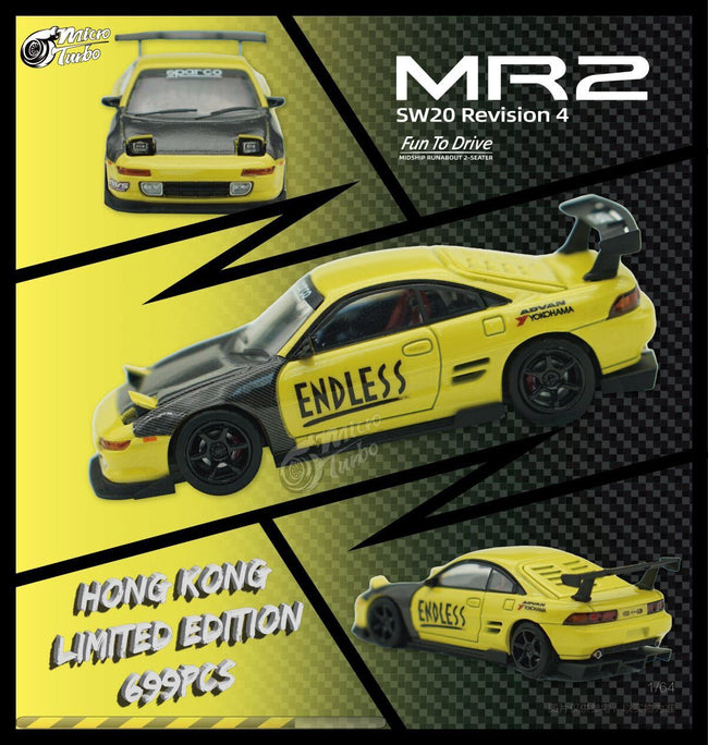 MicroTurbo Toyota MR2 Customized in Yellow ENDLESS Limited to 699 Pcs 1:64 - Collectors World Toys Hover Image