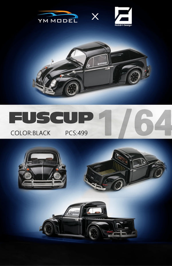 YM Model X Robert Design Volkswagen Beetle Pickup Truck FUSCUP in Black 1:64 Limited to 499 Pcs