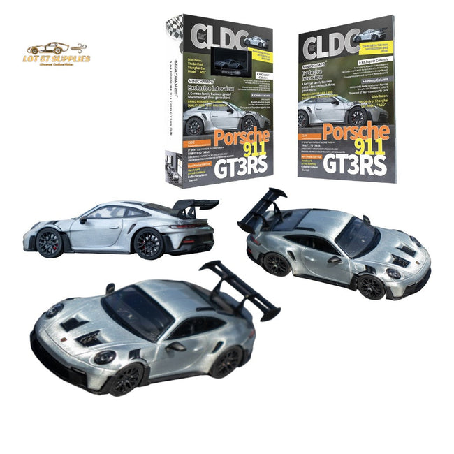Minichamps X CLDC Exclusive Porsche 911 GT3 RS in Raw Silver English Magazine Version 1:64 (MAGAZINE INCLUDED) - Collectors World Toys Hover Image
