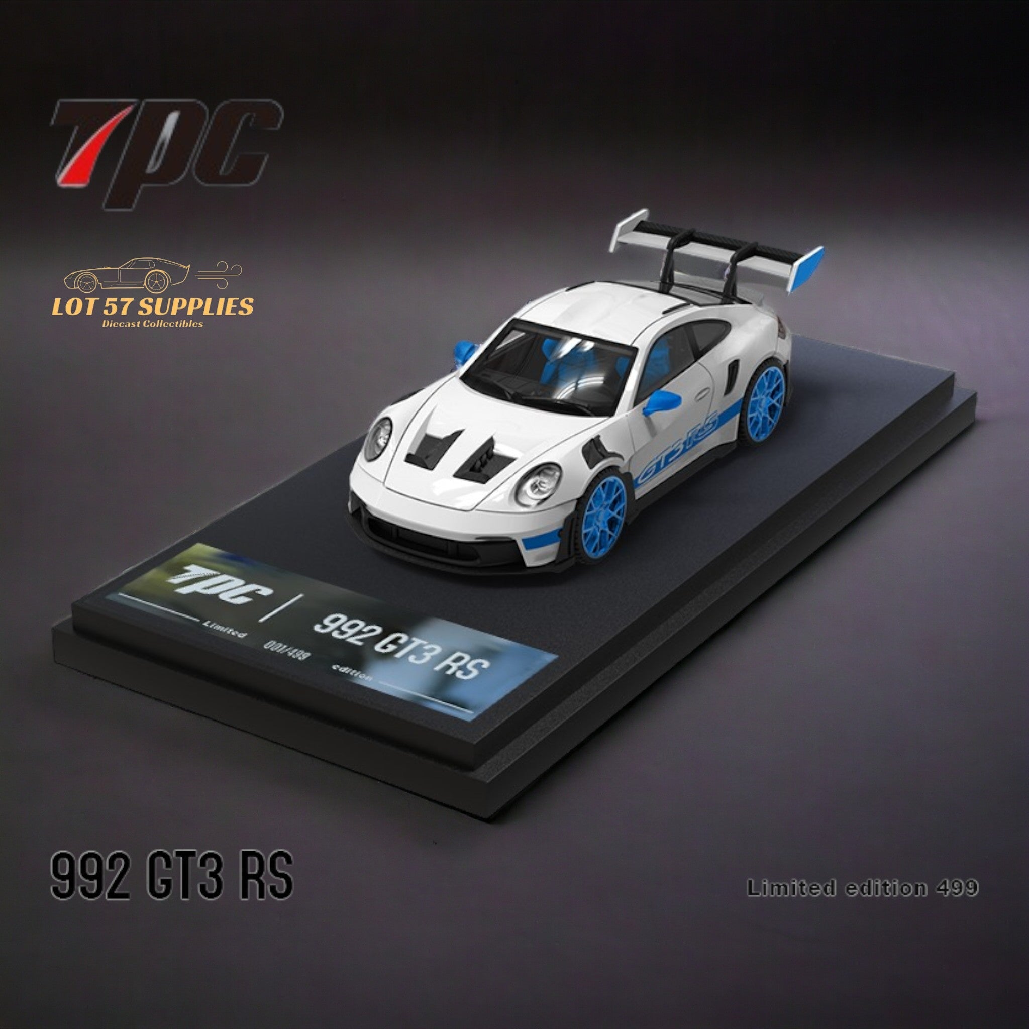 TPC Porsche 911 992 GT3 RS White With Blue Wheels Ordinary Version 1:64 Main image