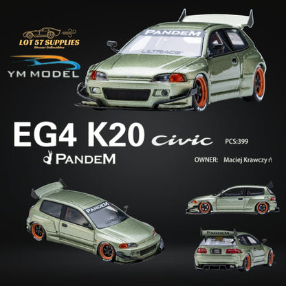 (Pre-Order) YM Model Honda Civic Pandem EG4 K20 Modified Bronze Green 1:64 Limited to 399 PCS