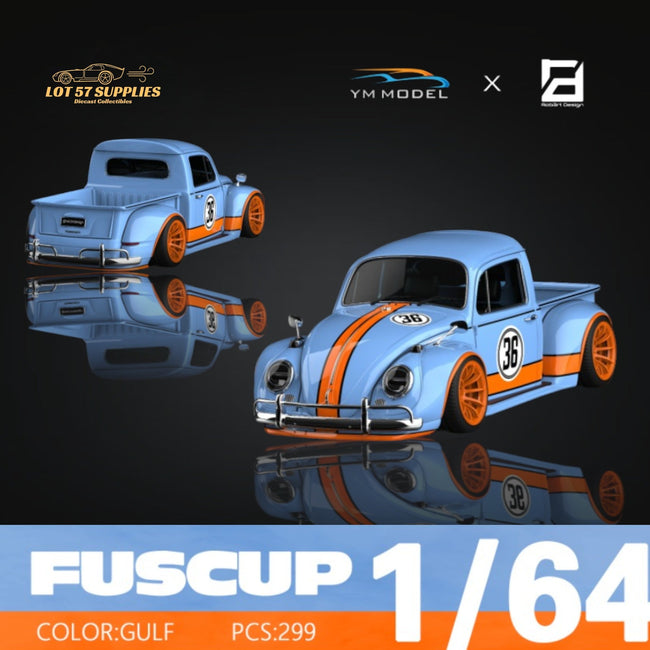 (Pre-Order) YM Model X Robert Design Volkswagen Beetle Pickup Truck FUSCUP in Gulf Livery 1:64 Limited to 299 Pcs - Collectors World Toys Hover Image