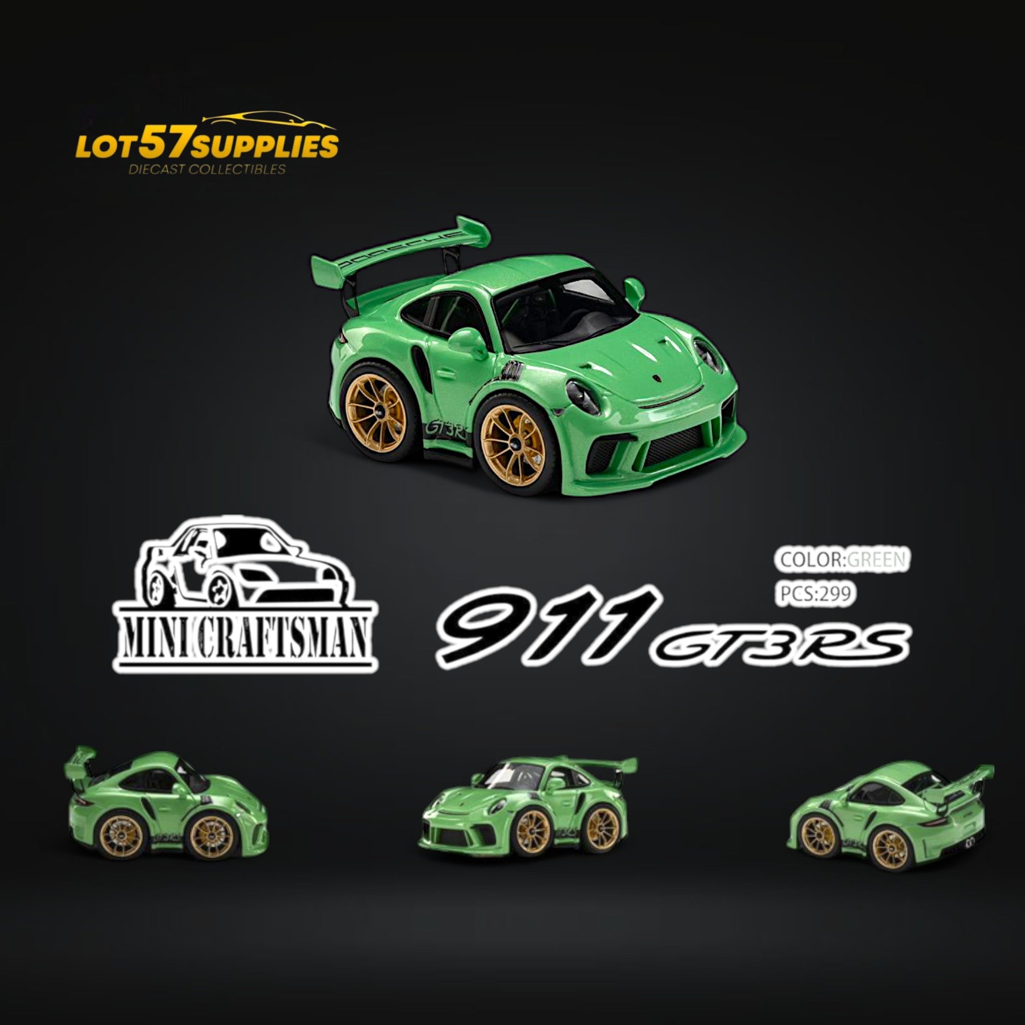 MINICRAFTSMAN 911 GT3 RS Egg Cart GREEN Limited to 299 PCS 1:64 Resin Main image