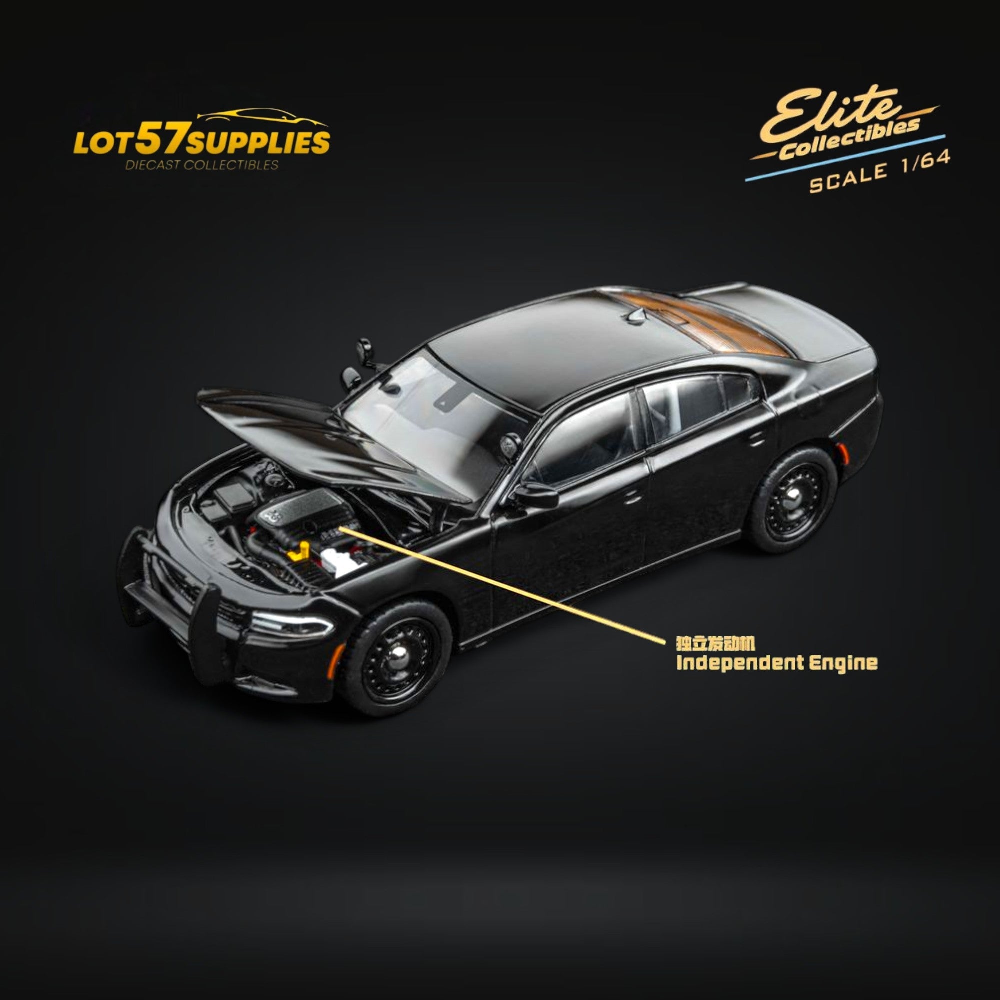 (Pre-Order) Elite Collectibles Dodge Warhorse Unmarked Police Interceptor Black 1:64 Main image