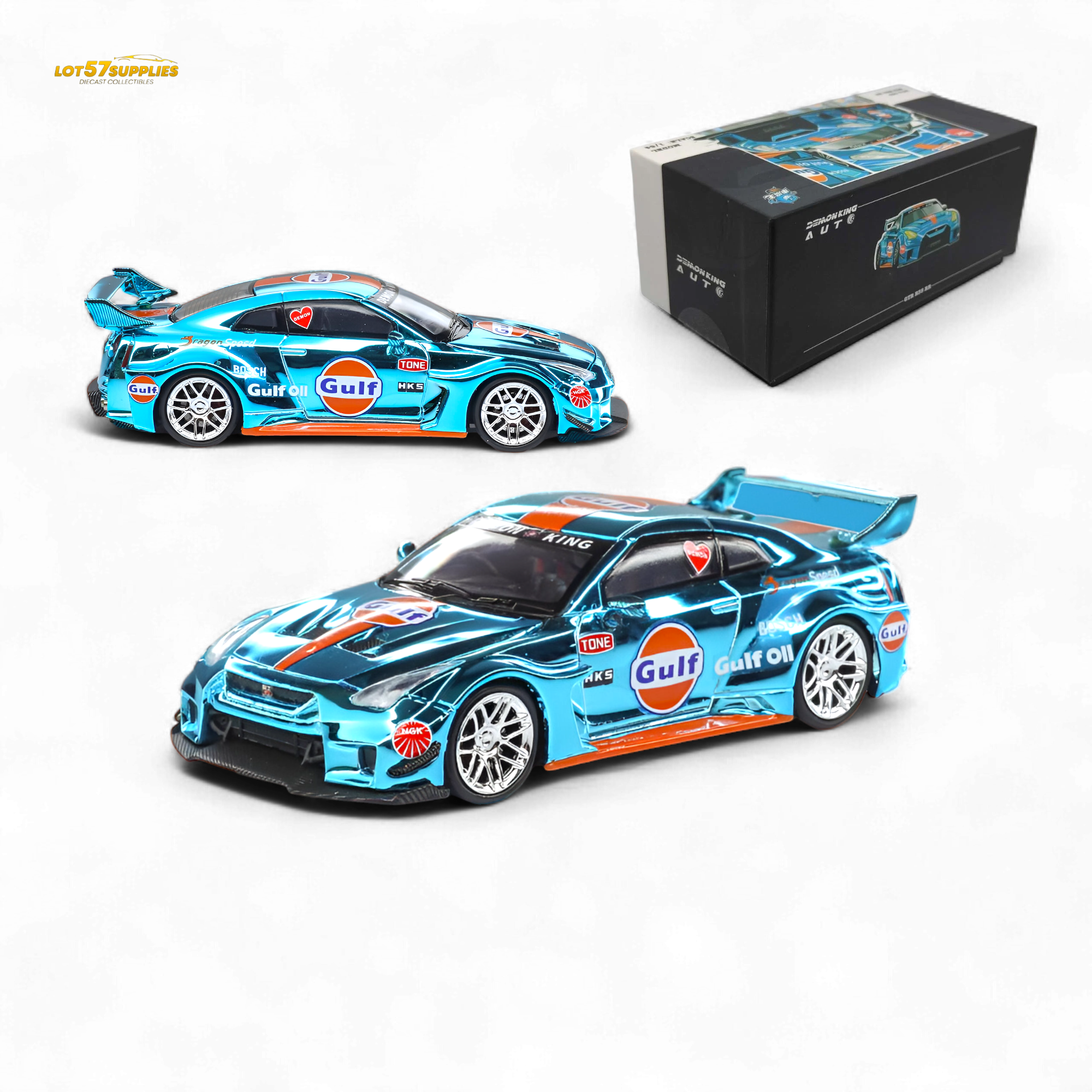 Demon King Auto LBWK Nissan GTR35 - Chrome Gulf 1:64 Main image