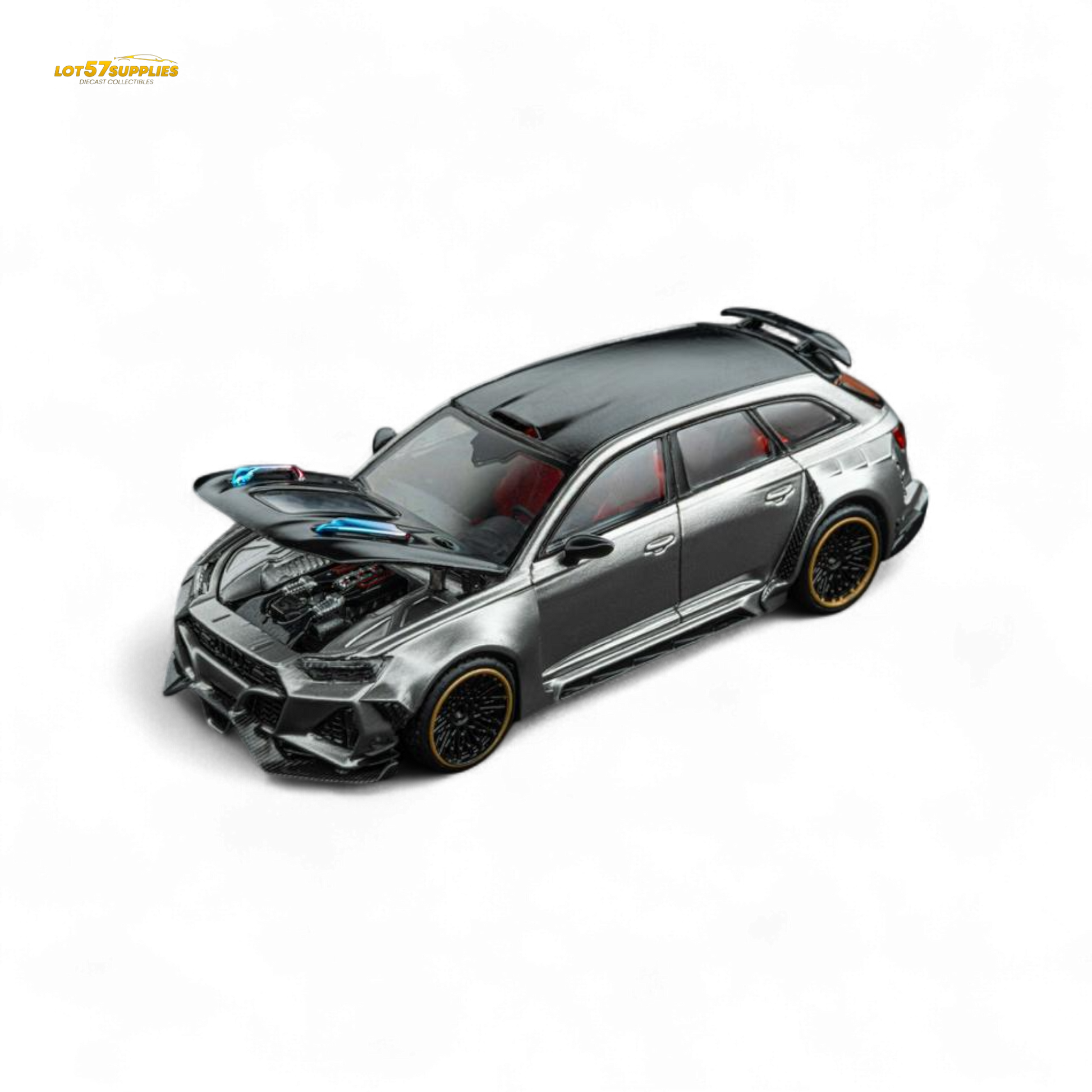 DCM Modified Audi RS6 Wagon Silver/Gray With Ferrari Engine & Openable Hood 1:64