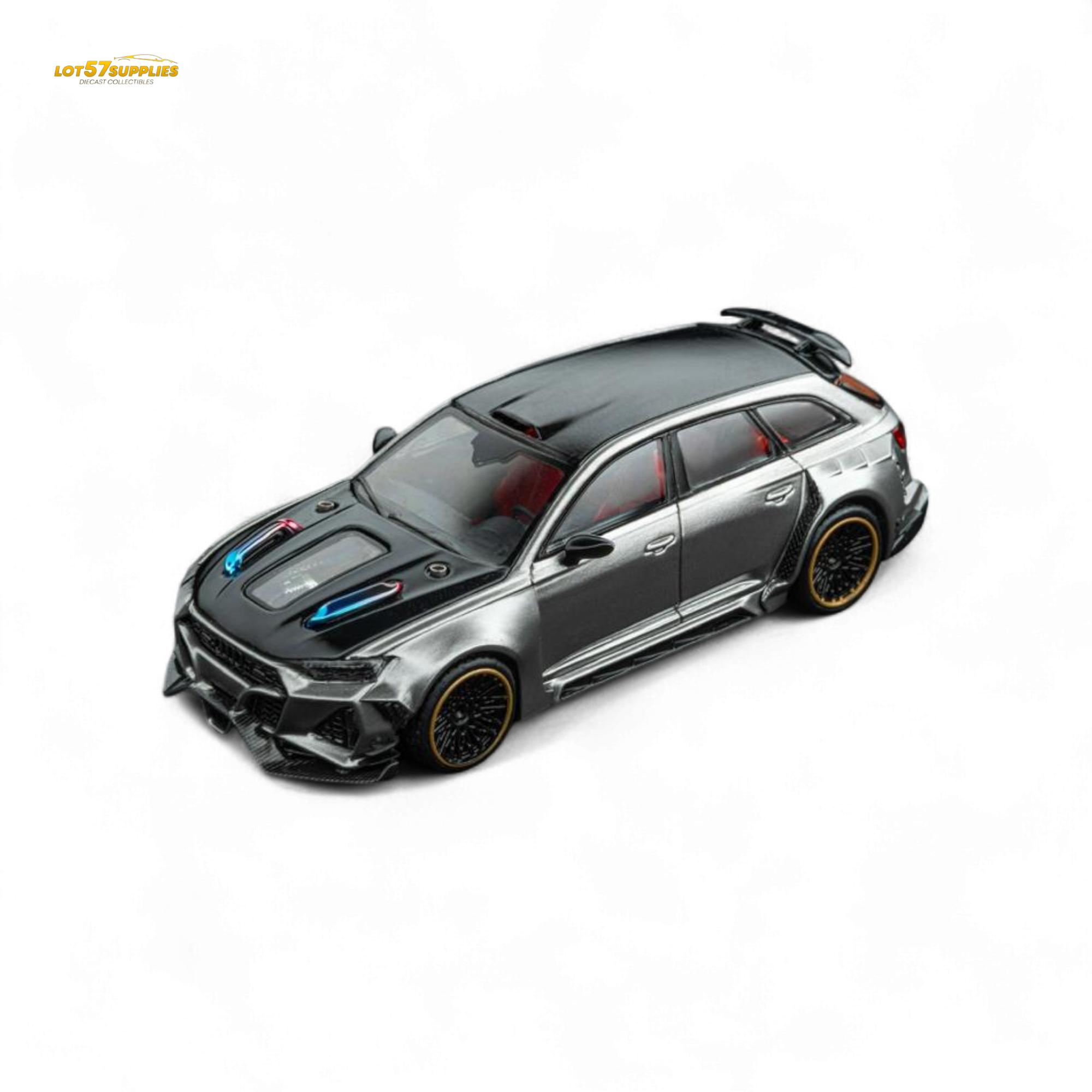 DCM Modified Audi RS6 Wagon Silver/Gray With Ferrari Engine & Openable Hood 1:64 Main image