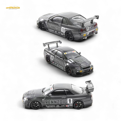 Fast Speed FS 1:64 Skyline GT-R R34 Nismo Z-Tune Pennzoil #1 – Grey (Foshan AIT Exhibition Edition) - Collectors World Toys