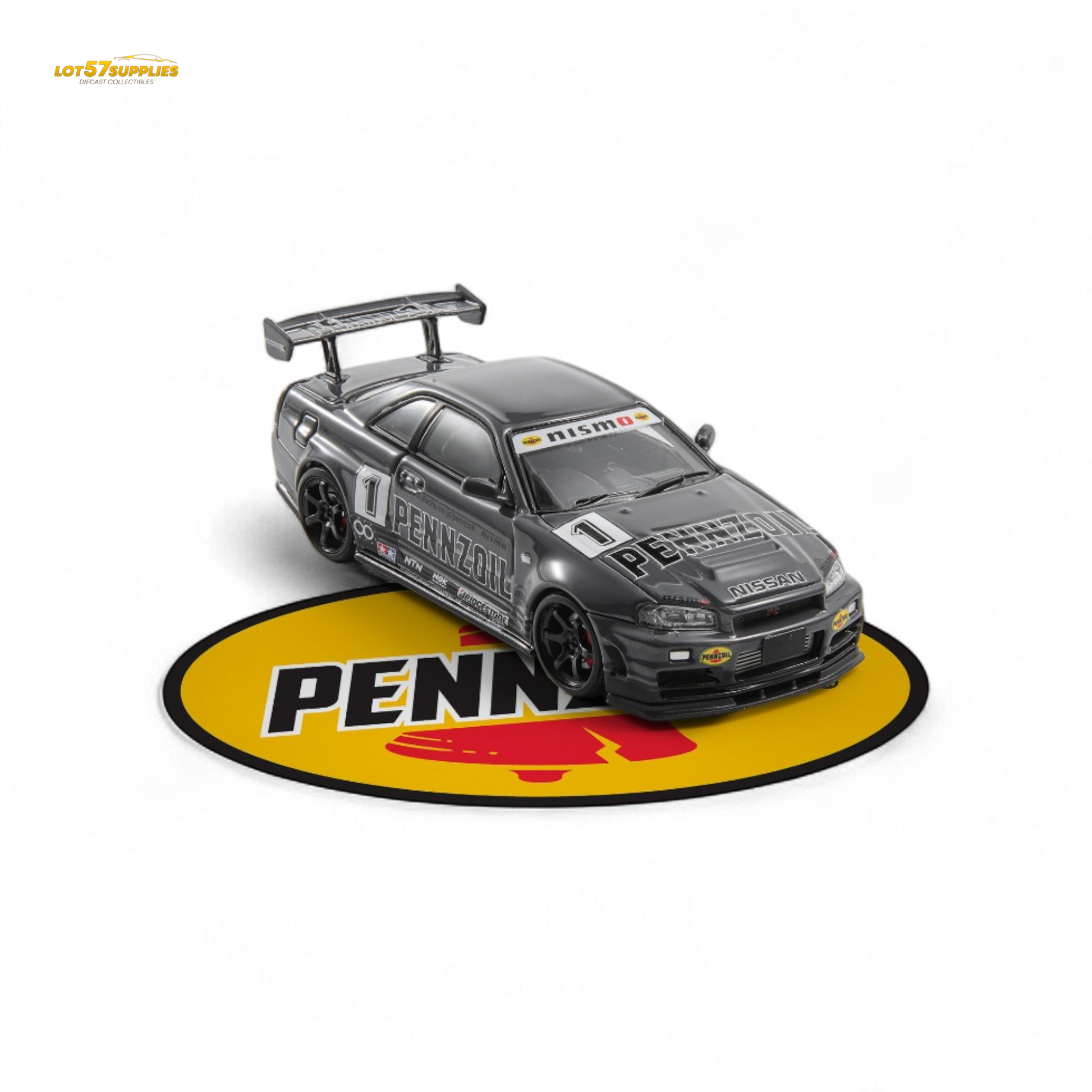 Fast Speed FS 1:64 Skyline GT-R R34 Nismo Z-Tune Pennzoil #1 – Grey (Foshan AIT Exhibition Edition) - Collectors World Toys